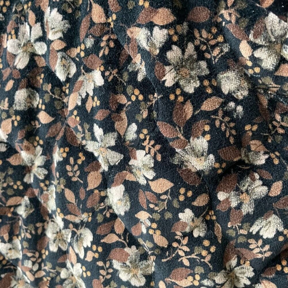 Vintage 70s Cottagecore Quilted Band Collar Jacket Brown Velveteen Floral S - Picture 4 of 10